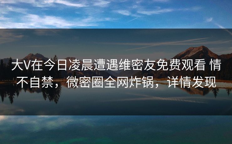 大V在今日凌晨遭遇维密友免费观看 情不自禁，微密圈全网炸锅，详情发现