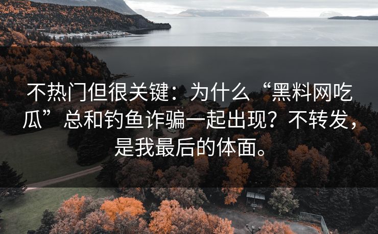 不热门但很关键：为什么“黑料网吃瓜”总和钓鱼诈骗一起出现？不转发，是我最后的体面。